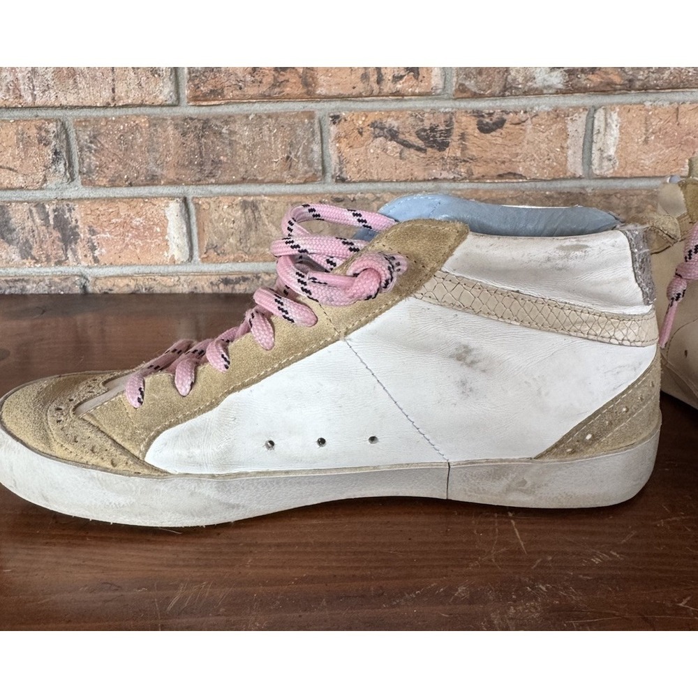 Golden Goose Mid Star High Top Sneakers Gold Glitter Pink Laces Suede Star 38 - Picture 6 of 11